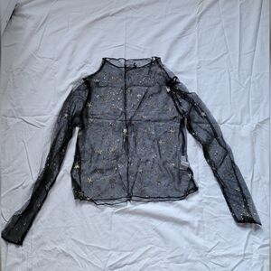 Nasty Gal Black Sheer Star Print Top